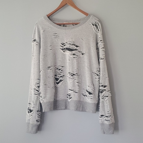 Sweet Romeo Tops - Sweet Romeo Distressed Sweatshirt